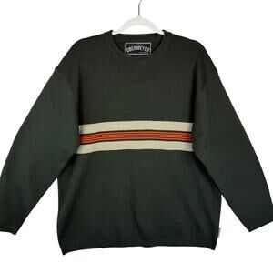 Obermeyer Todd Mens Green Wool Blend Knit Striped Ski Winter Sweater Medium‎